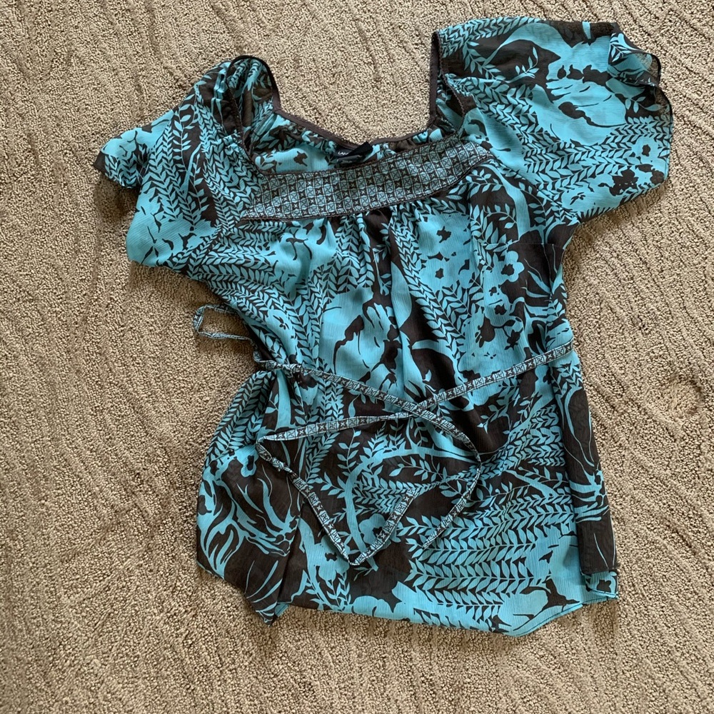 Turquoise and brown blouse